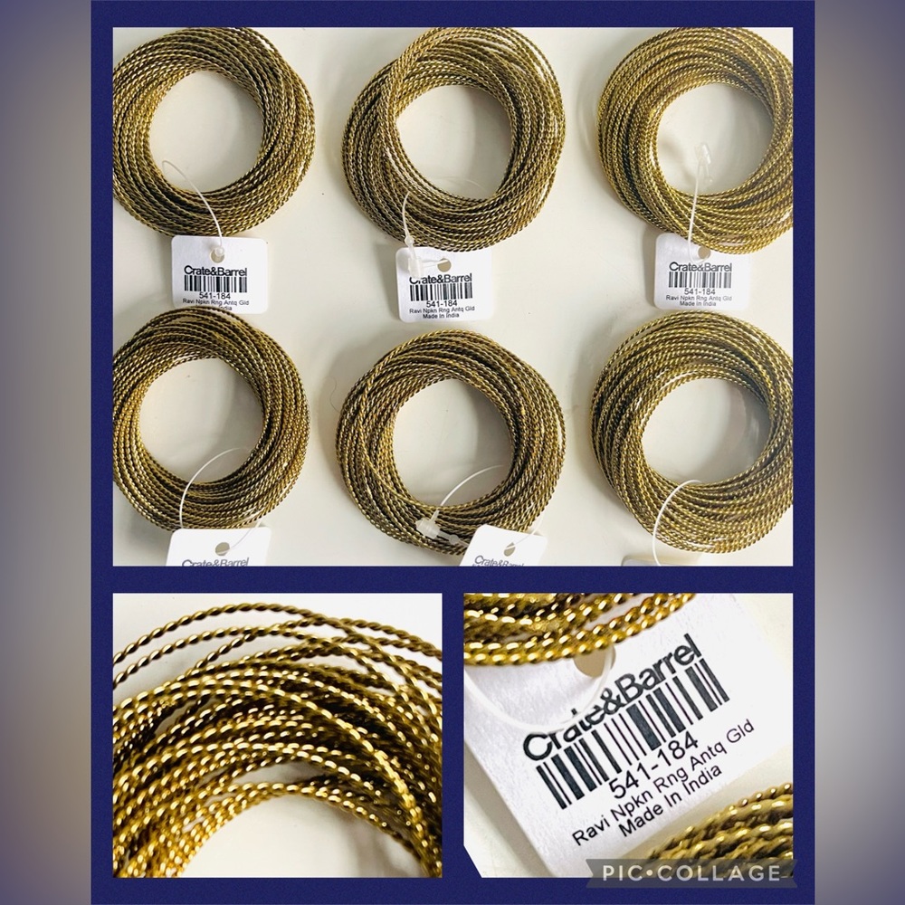 CRATE & BARREL Ravi Gold Napkin Rings (Set of 6) (541-184) NEW